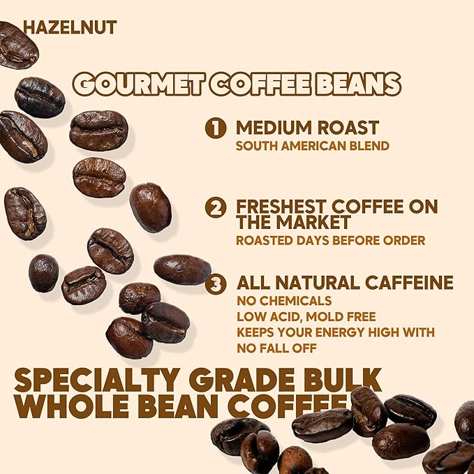 Sarasota Coffee Whole Bean Hazelnut | Medium Roast Gourmet Flavored Coffee Beans | Low Acid, Mold Free, Specialty Grade Bulk Beans | 5lb (80 oz)