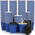 100 Pack 12 oz Disposable Coffee Cups with Lids and Straws, Insulated Ripple Wall To Go Paper Corrugated Cups, Bulk for Hot/Cold Drinks, Cafe Bar, Office, Chocolate, Cocoa (Navy)