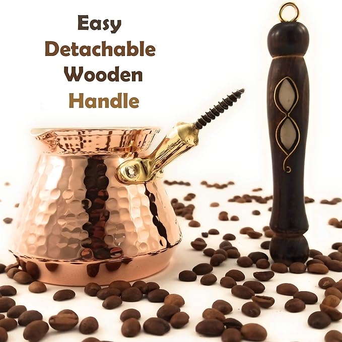 ACC Series (Medium-13 fl oz) - Hand Hammered Turkish Greek Arabic Armenian Copper Coffee Pot, Heavy Duty Stovetop Coffee Maker Cezve Jazzve Jazva Jezve Ibrik Briki