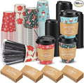 Remerry 100 Sets 400 Pcs 12 oz Christmas Disposable Coffee Cups with Lid, Straws and Sleeves Snowflake Reindeer Snowman Paper Cups Xmas Party Supplies for Hot Drink Cold Beverage(Bright Style)