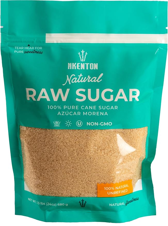 Akenton Natural Raw Cane Sugar, 5 Pound Resealable Bag | 100% Natural, Unprocessed, Unbleached, Unrefined Sugar | Gluten-Free, Vegan, Kosher | Non-GMO Project Verified