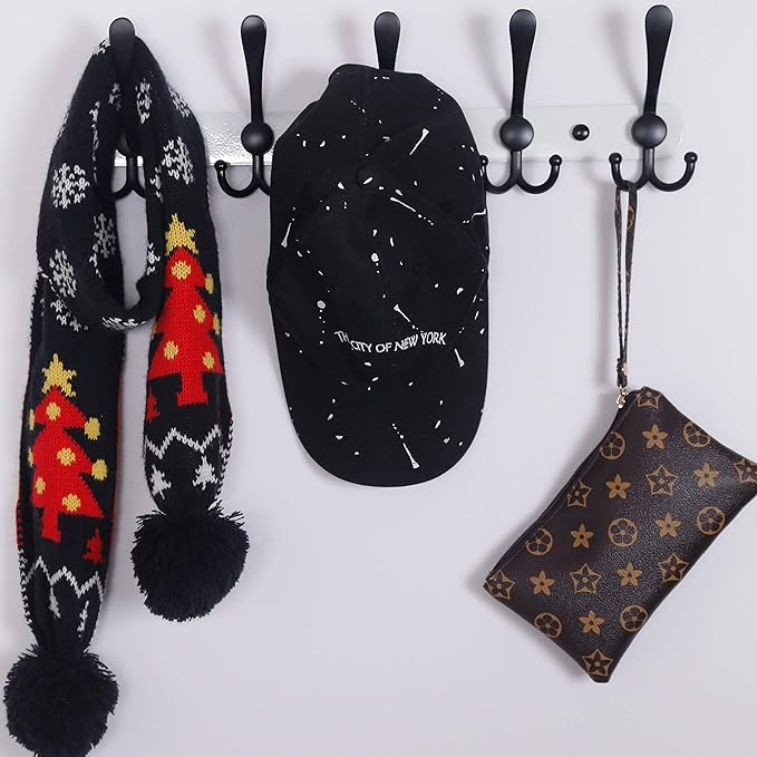 Dseap Wall Mounted Coat Rack - 5 Tri Hooks, Heavy Duty, Stainless Steel, Metal Coat Hook Rail for Coat Hat Towel Purse Robes Mudroom Bathroom Entryway,White & Black