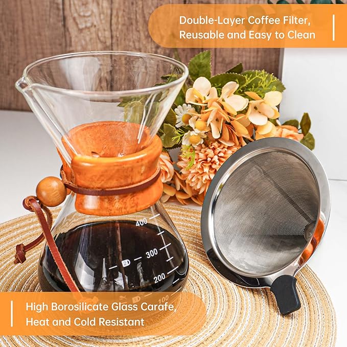 Pour Over Coffee Kit, Coffee Maker Set, All in One Hand Drip Coffee Set, Coffee Grinder Manual Set, Ideal for Anniversary Birthday Gift