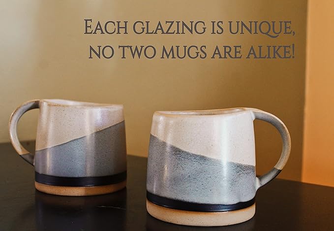 Well Covered & Green Original Day Glazed Ceramic Coffee Mug Set - 2 Vintage Japanese Style Cappucino Coffee Mugs - Stoneware Mug & Matcha Cup Gift Set - 2 x White, 12oz