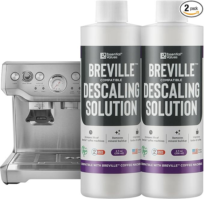 Essential Values Descaling Solution Compatible with Breville - Coffee Pot Cleaner - Descaler Specially Formulated for Breville Coffee Machines - 12 Month Supply, 2-Pack