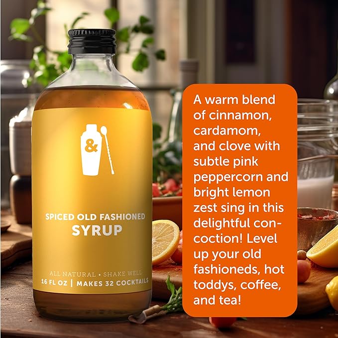 Shaker & Spoon Old Fashioned Cocktail Syrup, 16oz Old Fashioned Mix Alternative, Vegan Syrups, Mocktails & Non Alcoholic Drinks