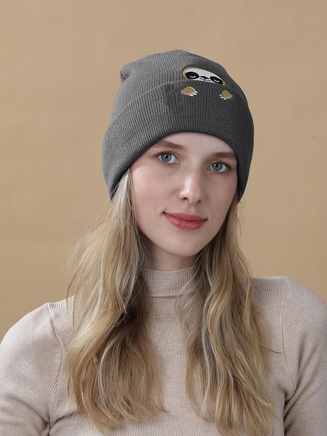 Sloth Gifts Hat Beanie for Women Men Coffee Lover Animal Funny Sloth Themed Accessories Related Decor Stuff