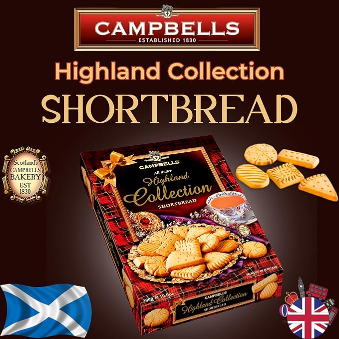 Campbells Shortbread All-Butter Highland Collection Cookies Assortment 10.58 Oz (Pack of 3) - Scottish Shortbread Cookies from Scotland, Assorted Gift Box, British Tea Biscuits, Scottish Snacks