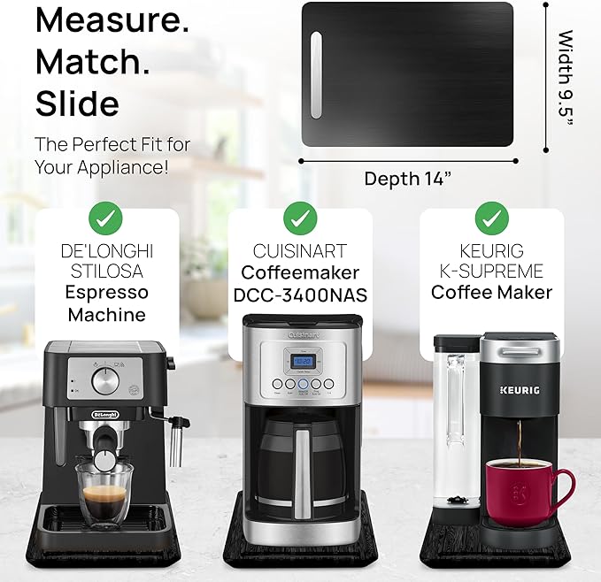 Ibyx Elegant Sliding Tray for Your Coffee Maker & Heavy Kitchen Appliances - Sturdy, Slides Easily from Under The Cabinet (Black, 9.5”W x 14”D)