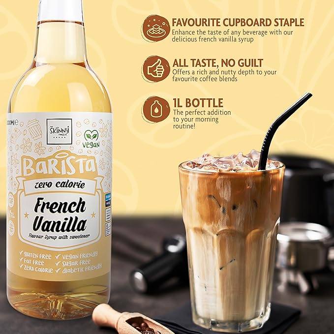 Skinny Food Co French Vanilla Coffee Syrup - Sugar Free 35 Fl Oz - Zero Calorie Coffee Syrup For Coffee, Tea, Hot Chocolate, Fruit, Protein Drinks - Vegan-Friendly, Gluten-Free & Fat-Free