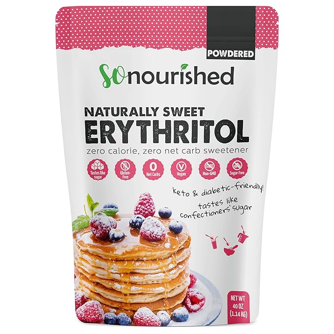 So Nourished Powdered Erythritol Sweetener - 1:1 Sugar Substitute, Keto - 0 Calorie, 0 Net Carb, Non-GMO (2.5 lbs / 40 oz)