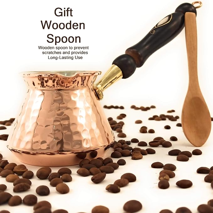 ACC Series (Small-8.5 fl oz) - Hand Hammered Turkish Greek Arabic Armenian Copper Coffee Pot/Heavy Duty Stovetop Coffee Maker Cezve Jazzve Jazva Jezve Ibrik Briki