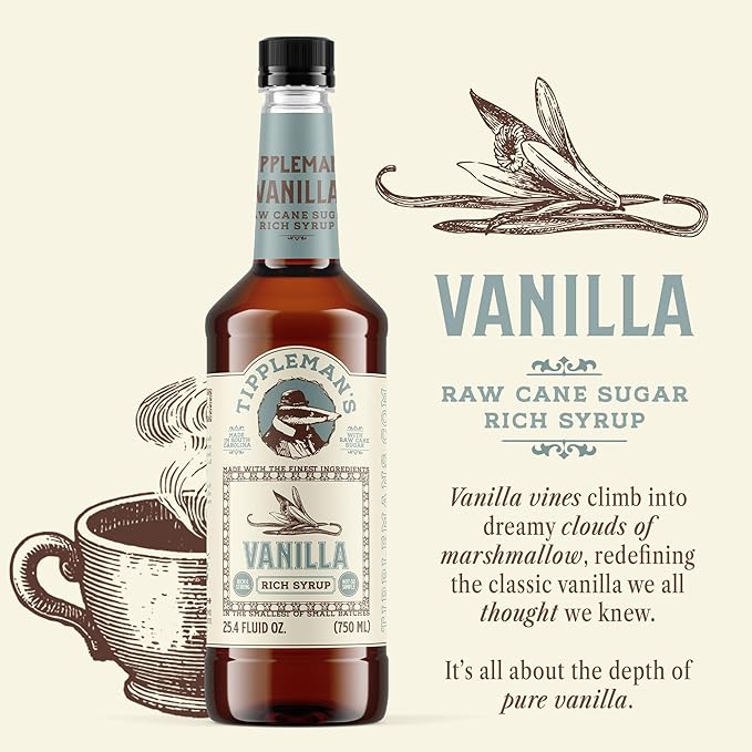 Tippleman's Vanilla Coffee Syrup - Rich Flavor for Hot or Iced Drinks, Latte, Tea, Espresso, Cappuccino, Cocktails, & Baking - 25.4 Fl Oz