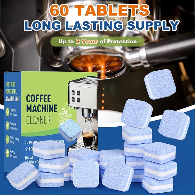 Coffee Cleaner & Descaler Tablets (60 Count) - Compatible with Keurig, Nespresso, Breville, DeLonghi, Ninja - For All Drip & Espresso Machines - Removes Limescale