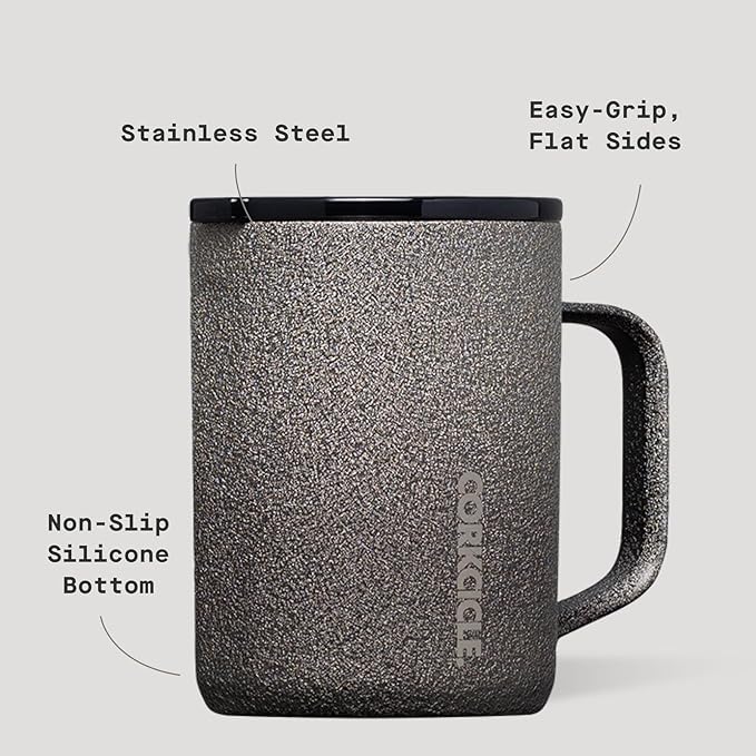 Corkcicle Classic Coffee Mug - Triple Insulated Stainless Steel for Travel - Shatter-Proof Lid - Keeps Drink Hot Over 3 Hours - Holiday Mug Gift - Great for Gifting Warmth - 16 oz - Steel Shadow