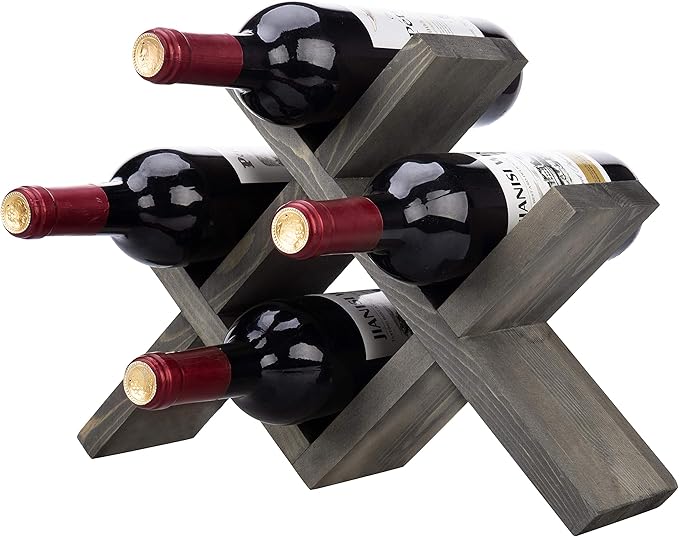 MyGift 4-Bottle Countertop Rustic Brown Wood Wine Rack (Vintage Gray)