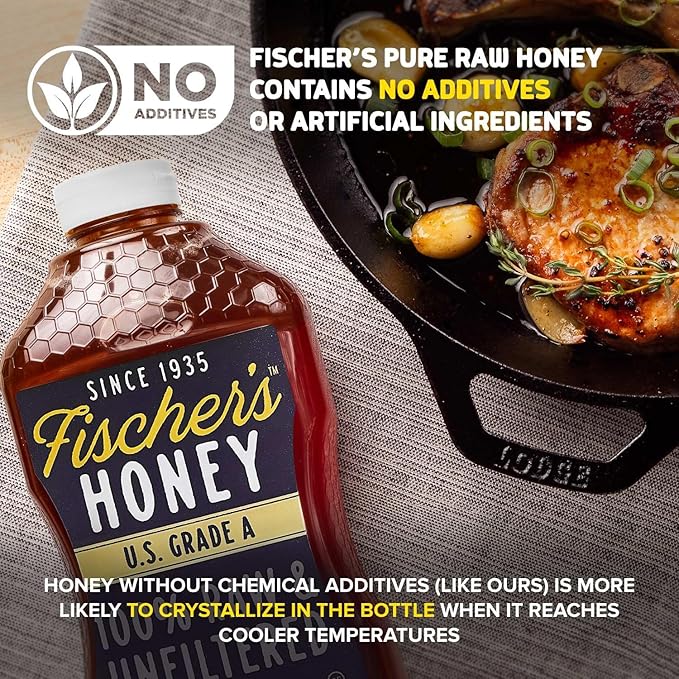 Fischer’s 100% Pure, Raw & Unfiltered Honey, 40 oz – USA Made Honey – All-Natural Sweetener – Rich Flavor Profile, Packed with Nutrients (Pack of 2)