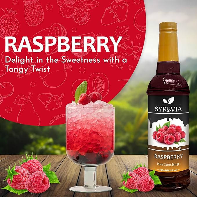 Syruvia Raspberry Syrup, Flavored Syrup for Drinks, Cocktails, Lemonades, Iced Teas, and Desserts – 25.4 fl oz