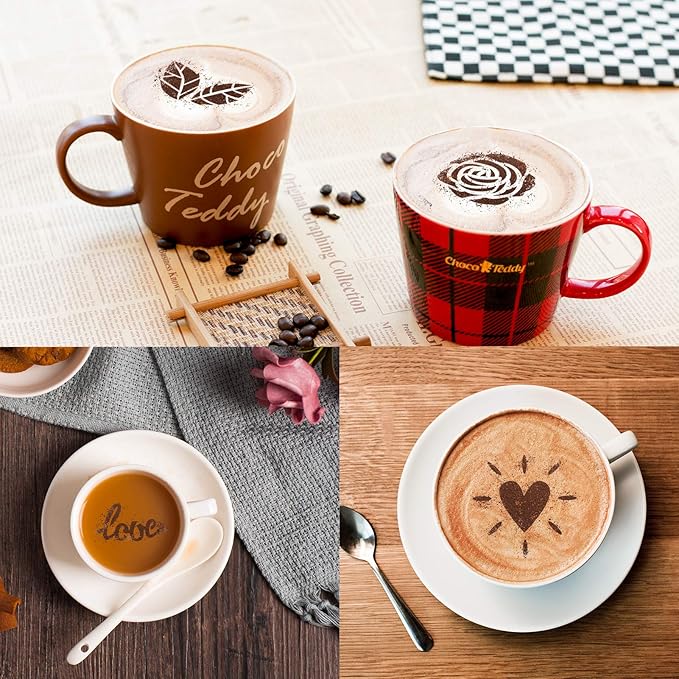 Konsait Coffee Stencil, 15 Pieces Latte Art Stencils for Coffee Decorations, Oatmeal Cupcake Cake Cappuccino Mousse Hot Chocolate Valentines Day