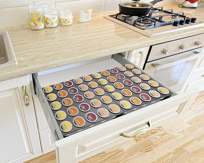 MyLifeUNIT K Cup Organizer Drawer Countertop Wall Mounted K Cup Holder, 50 Pod Capacity Coffee Pod Storage Holder for Coffee Station, Office and Kitchen, 2 Pack, Black (2 Pack)