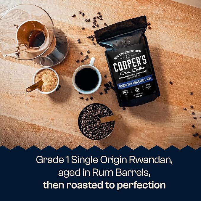 Rum Barrel Aged Coffee, Single-Origin Rwandan Beans Aged in Rum Barrels, Medium Roast Whole Bean, 2 lb