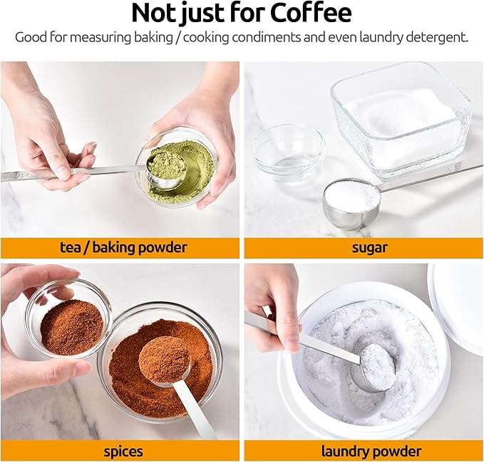 U-Taste Coffee Scoop 1&2 Tablespoon: 18/8 Stainless Steel Measuring Scooper for Ground Coffee, Bean, Powder, Espresso, 8.5in Long Handle Metal Meaure Spoon for Canister, Jar (1&2Tbsp/15&30ml, Silver)