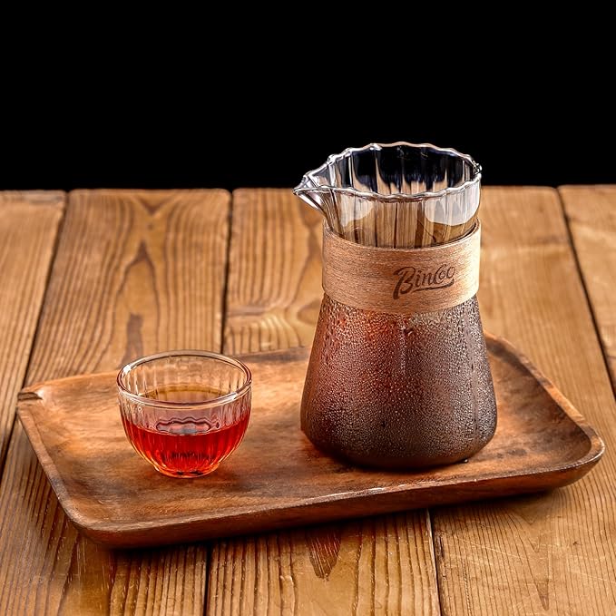 Glass Coffee Server 16oz, Glass Coffee Carafe with Heat-Resistant Wood Loop,Clear Coffee Decanter Coffee Server for Pour Over, Coffee Pot