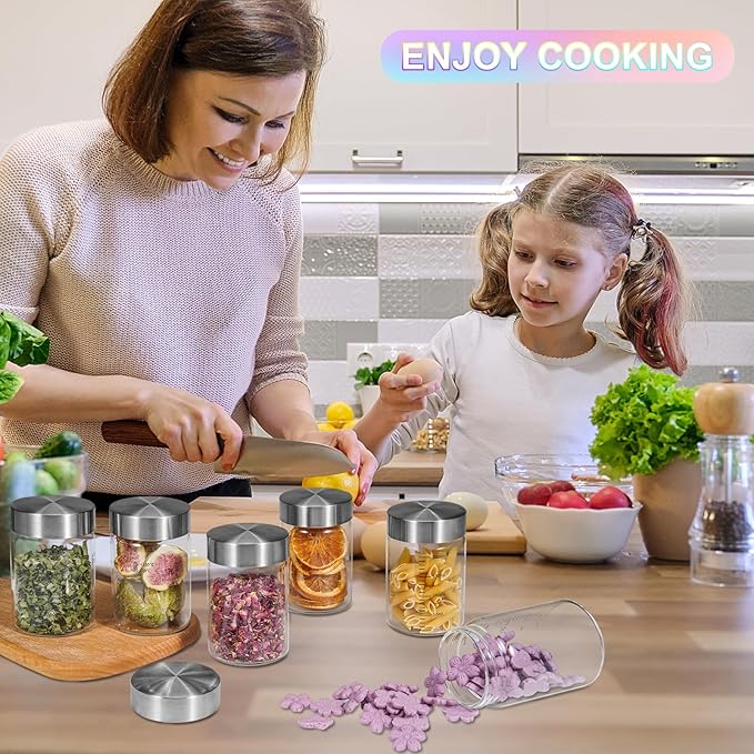 Glass Spice Jar Coffee Sugar Container Airtight Glass Jar Food Storage Canisters Bottle for Kitchen Seasoning Tea Herb Overnight Oats Bar Parfait Snacks (6 * 200ml(6.76oz))