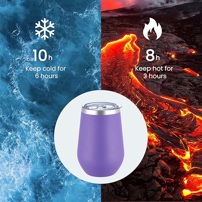 MEWAY 12oz Stainless Steel Wine Tumbler with Lid and Straw - Double Wall Stainless Steel Coffee Mug, Gift for Woman Under 10 dollars， 4 Pack Bulk tumblers(Purple,Set of 4)