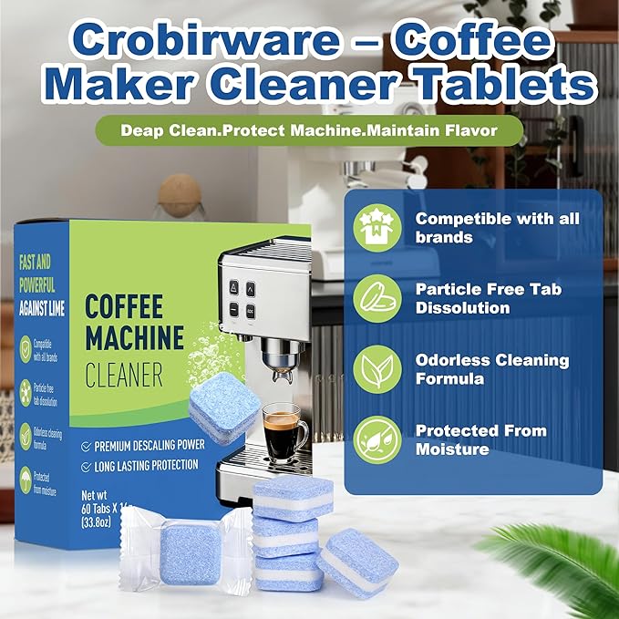 Coffee Cleaner & Descaler Tablets (60 Count) - Compatible with Keurig, Nespresso, Breville, DeLonghi, Ninja - For All Drip & Espresso Machines - Removes Limescale