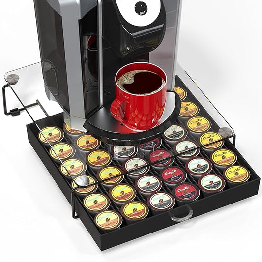 DecoBrothers Crystal Tempered Glass Holder Drawer for 36 Coffee Pods Storage, Black