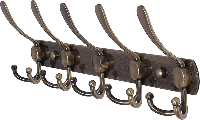 Dseap Coat Rack Wall Mounted - 5 Tri Hooks, Heavy Duty, Stainless Steel, Metal Coat Hook Rail for Coat Hat Towel Purse Robes Mudroom Bathroom Entryway,Bronze