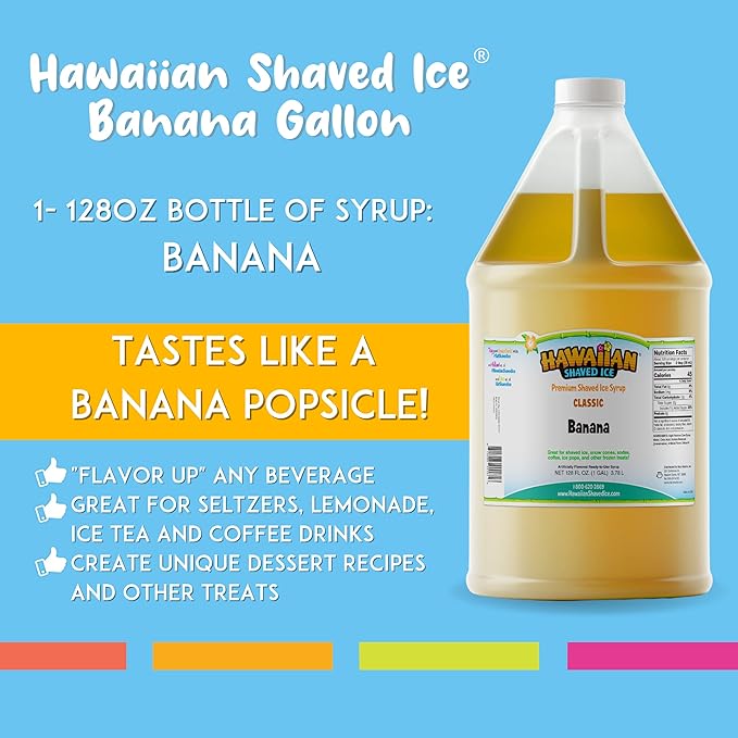 Hawaiian Shaved Ice Syrup, Banana, Gallon
