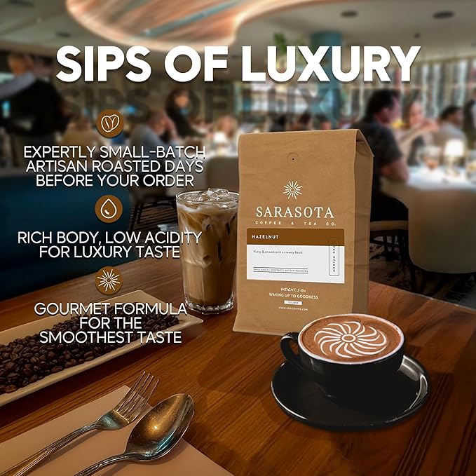 Sarasota Coffee Whole Bean Hazelnut | Medium Roast Gourmet Flavored Coffee Beans | Low Acid, Mold Free, Specialty Grade Bulk Beans | 5lb (80 oz)