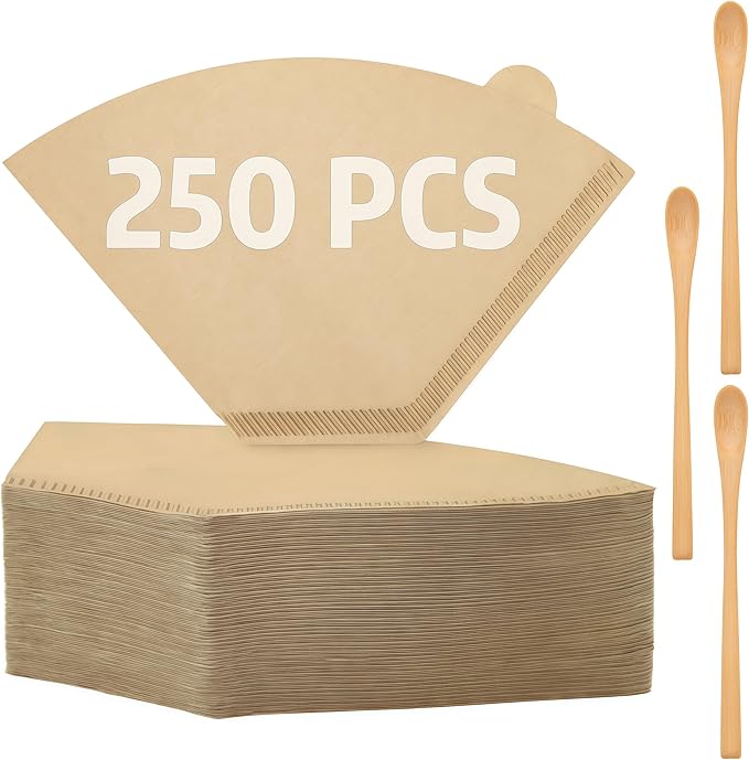 250 Count Coffee Filter #4, #4 Coffee Filters Disposable, Unbleached Natural #4 Cone Filters Paper Compatible with Drip and Pour Over Coffee Maker(8-12 Cup)