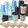Remerry 100 Sets 400 Pcs 12 oz Christmas Disposable Coffee Cups with Lid, Straws and Sleeves Snowflake Reindeer Snowman Paper Cups Xmas Party Supplies for Hot Drink Cold Beverage(Snowflake Style)