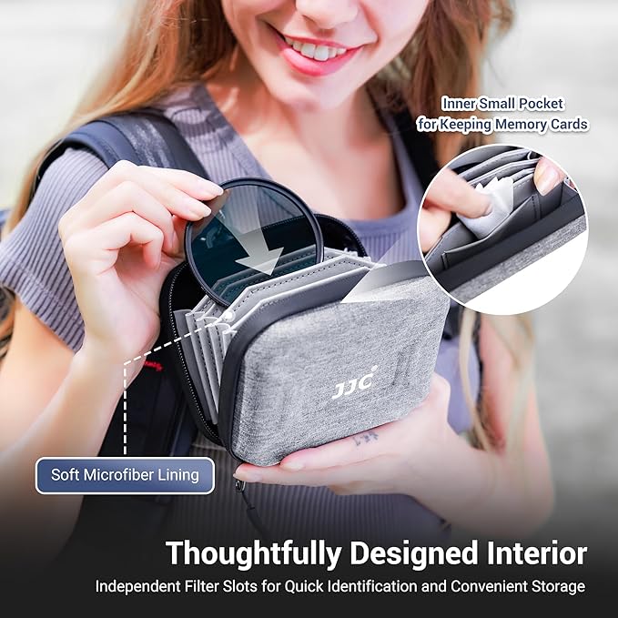 JJC Durable Hard Shell Lens Filter Case Up to 95mm, 4 Pockets Lens Filter Holder Bag with Belt Loop and Wrist Strap, Camera Lens Filter Storage Case Carrying Pouch for Filter Round Filter ND UV CPL