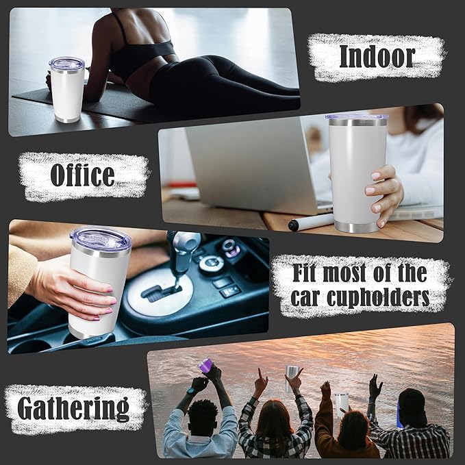 20 oz Tumbler Coffee Travel Tumblers Bulk with Lid Stainless Steel Double Wall Vacuum Insulated Mug Powder Coated Cups fit Car Cupholder for Hot and Cold - White, 4Pack