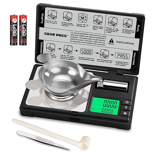 High Precision Milligram Scale,50g/0.001g Digital Mini Pocket Gram Scale,Mg Scale for Weighing Powders,Jewelry, Medicine, Gem, Reloading, with Cal Weight, Tweezer ，Tray and Scoop