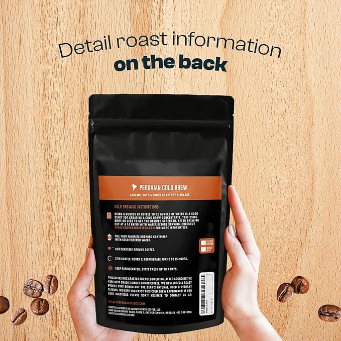 Organic Cold Brew Coffee Peru Reserve Single Origin Peruvian Coarsely Whole Bean - 2 lb. Bag - Medium Roast