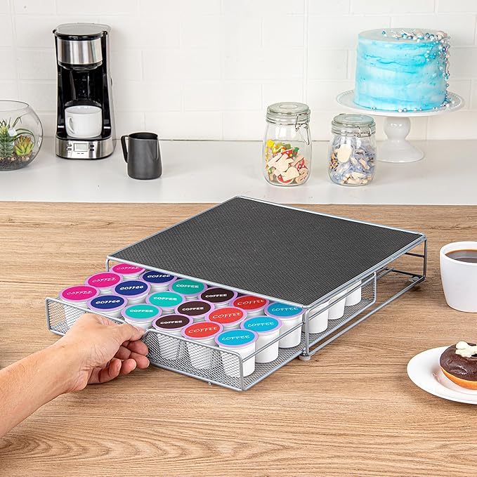 Restaurantware Restpresso 13 x 12.2 x 3 Inch Coffee Capsule Drawer 1 Heavy-Duty Pod Drawer - Holds 36 K-Cups Grip Top Iron Espresso Pod Organizer Mesh Tray Pods Not Included
