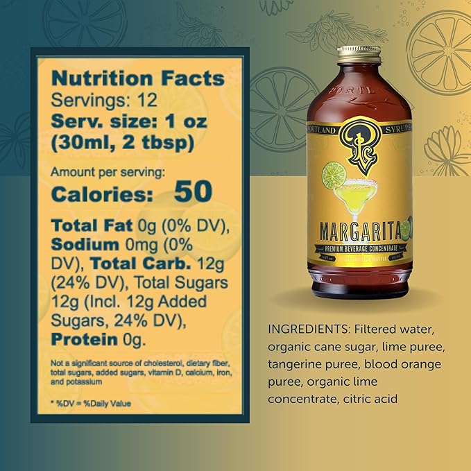 Portland Syrups Margarita Syrup - Craft Cocktail and Mocktail Mixer with Tangerine, Blood Orange, and Lime Puree - 12 oz with 24 Servings (Pack of 2)