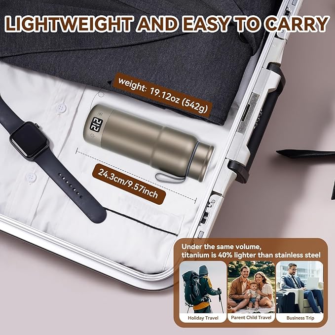 Pure Titanium Travel Kettle,Dual Voltage Portable Electric Kettle 110V-240V Smart Small Water Boiler for Tea & Coffee,12 Temperature Control,Auto Shut Off & Boil Dry Protection (Gray,520ML)