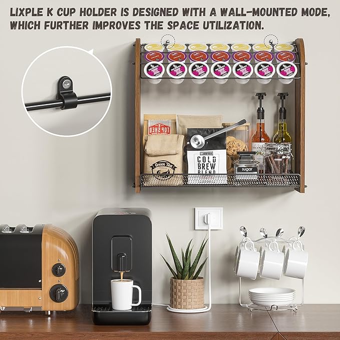 K Cup Holder - 2-Tier K Cup Organizer, Metal Coffee Pod Holder for Counter, Easy Assembly (Rustic Brown)