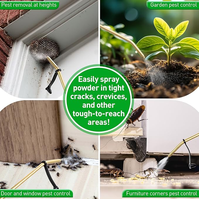 14OZ Diatomaceous Earth Powder Duster, Bulb Sprayer Insect Duster, Garden Powder Applicator Dispenser with Long Metal Tube for Home Organic Gardening Agricultural Supply