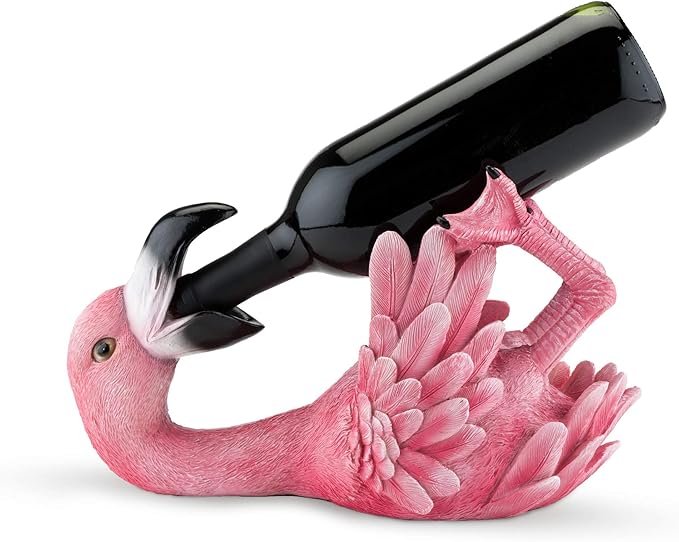 True Flirty Flamingo Polyresin Wine Bottle Holder, Perfect for Kitchen Decor, Wine Accessories, Wine Bar Decor, Holds 1 Standard Wine Bottle, Set of 1