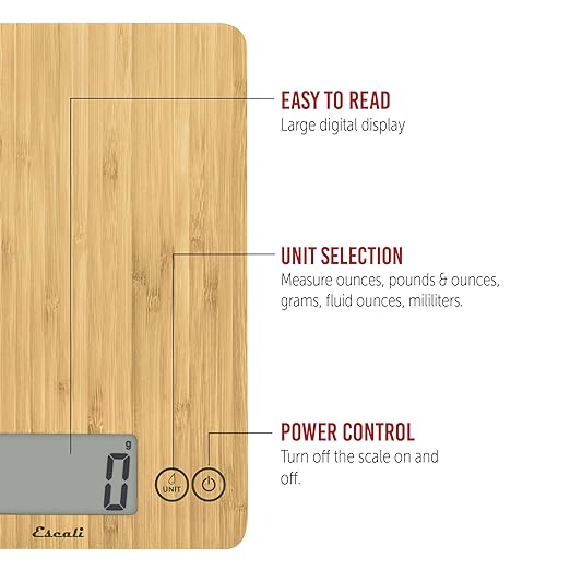 Escali Arti Digital Food Scale, Multi-Functional Kitchen Appliance, Precise Weight Measuring and Portion Control, Baking and Cooking Made Simple, Tempered Glass, Bamboo