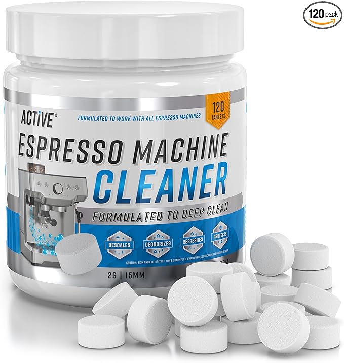 ACTIVE Espresso Machine Cleaning Tablets Descaling - 120 Tabs | Compatible with Breville Barista Express, Gaggia, Delonghi, Jura, Philips | Expresso Maker Backflush Oil Remover Solution Clean Tablet