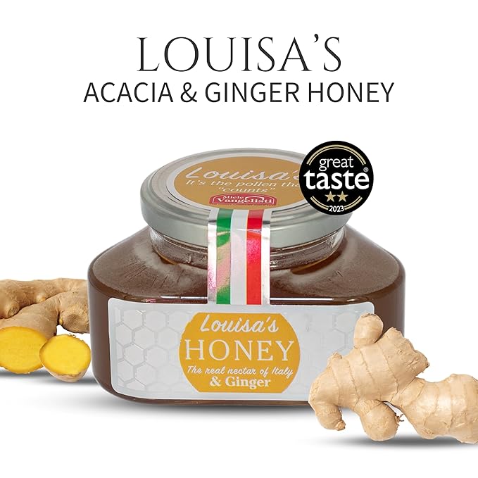 Louisa's Acacia Ginger Honey | Multi-Award-Winning Italian Raw & Pure Honey | Natural Root Ginger Infusion | GMO, Gluten & Allergen Free | Immune Boosting | 350g