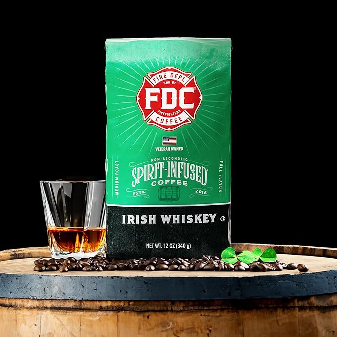 Fire Department Coffee - Gives Back to Firefighters - Irish Whiskey Infused Ground Coffee - Medium Roast - Non-Alcoholic - Roasted in the USA - Veteran Owned -12 oz